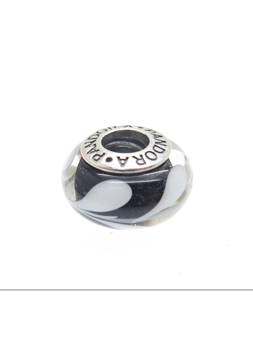 PANDORA 925 Sterling Silver Murano Glass White & Black Branches Bead Charm